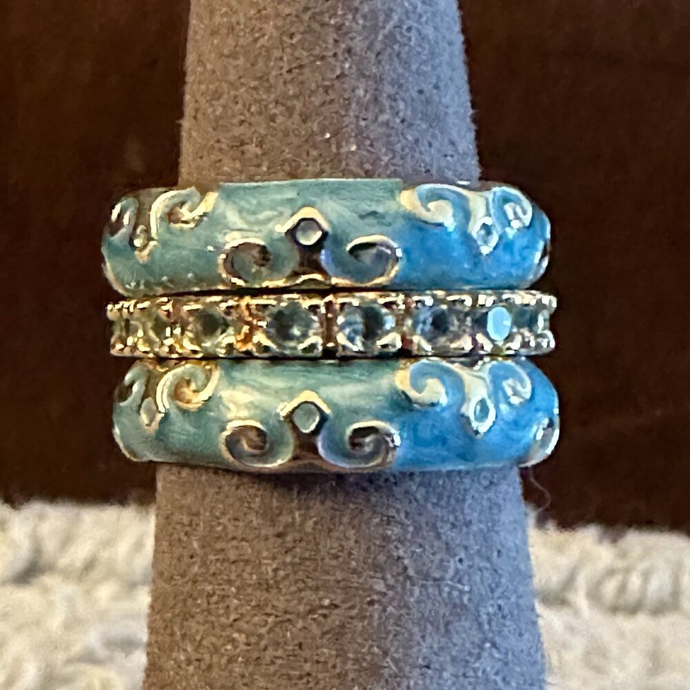 blue and gold painted stacking ring set blue cz sz 6